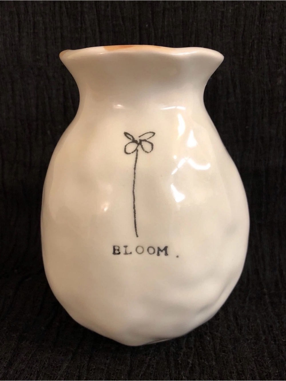 Rae Dunn Ceramic 'BLOOM' Vase with Hand-Drawn Motif